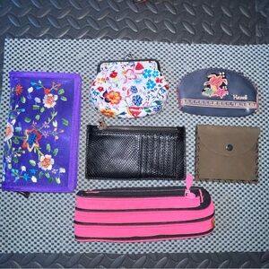 Lot of 6 Wallets/Coin Purses Floral & Stripes Leather Coin,Gold Coast Coin More